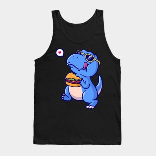 Cute dinosaur eating burger cartoon Tank Top